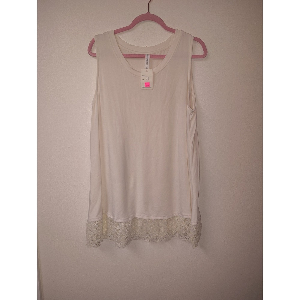 Zenana Premium Women 1X Cream Lace Trim Sleeveless Tank Top New‎ With Tags